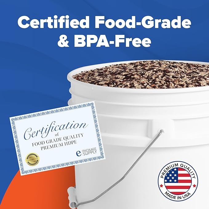 ePackageSupply 5 Gallon White Bucket with Yellow Gamma Seal Screw on Airtight Lid | Made in USA | Food Grade | Heavy-Duty HPDE Plastic | Durable 90 Mil Pail | Easy Stack and Store | BPA Free (6 Count)