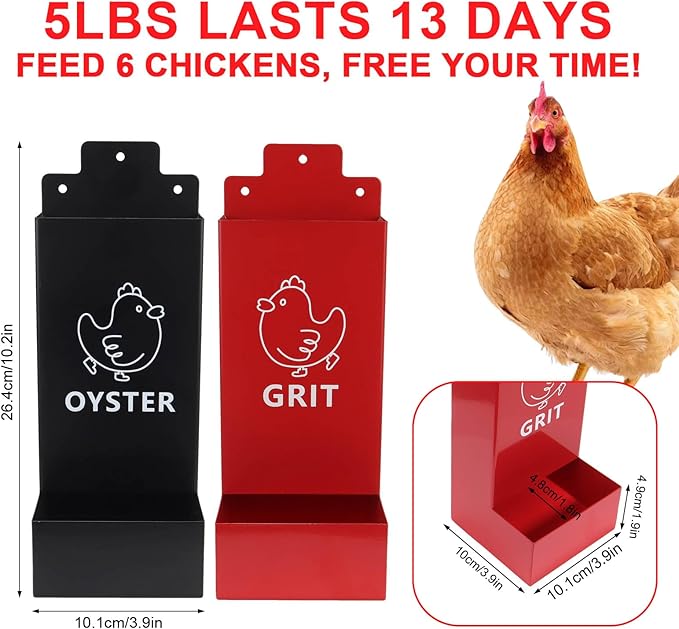 2 Pack Chicken Oyster Shell Feeder and Grit Feeder,1mm Thickness Metal Chicken Feeders for Hens and Chicks Wall Mounted, No Waste, Heavy Duty Poultry Supplies for Backyard Chickens, Ducks, Geese