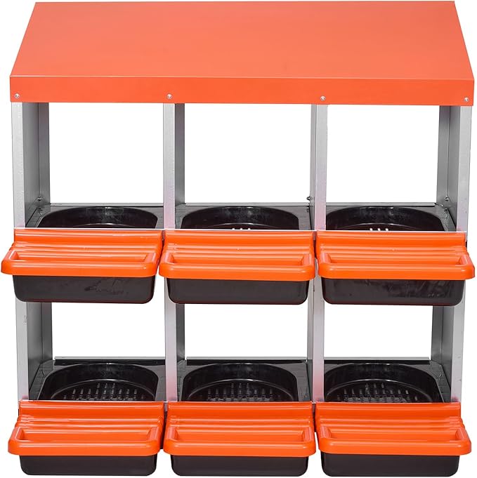 VEVOR 2 Tiers Chicken Nesting Boxes, 6 Compartments, Metal Egg Laying Boxes with Protective Collection Lids, Roll Out Nesting Box, Easy to Assemble, Ideal for Hens, Ducks, Chickens, and Other Poultry