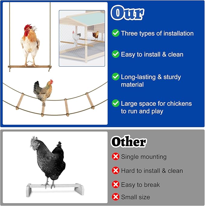 Chicken Roosting Perch Chicken Ladder Chicken Swing for Coop, Adjustable Length Chicken Roosting Bars for Poultry and Chickens, Chicken Run Toys Accessories, Easy to Install & Clean