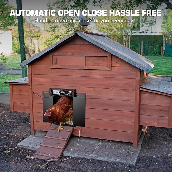 Automatic Chicken Coop Door with Horizontal Dual Opening, Remote & Manual Control, USB Backup, Predator-Proof Larger Opening Size House Door Solar Powered for Chicken, Duck and Poultry, Black
