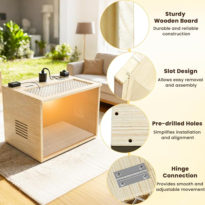 Chicken Brooder Box for Chicks Starter Kit, 16 Inch Wooden Chicken Brooder Box with 75W Heating Lamps, Thermometer and Tin Foil, Poultry Breeding Kit, for 5-7 Chicks Ducks Quail Hamsters