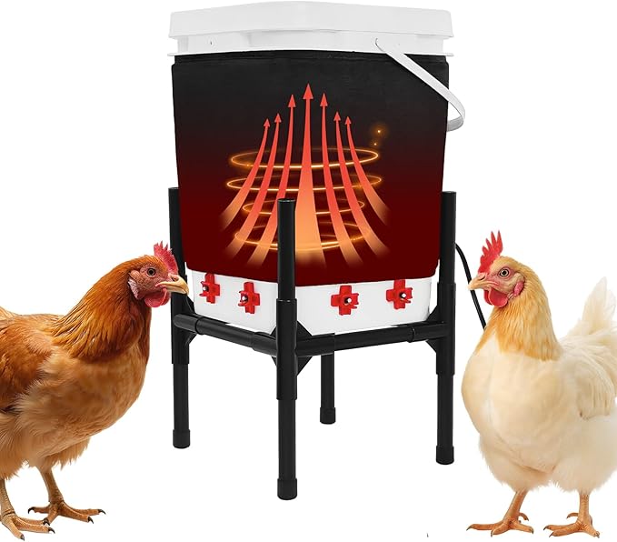 Heated Chicken Waterer 5 Gallon with Stand – 20L Chicken Heated Poultry Waterer, 8 Freeze-Proof Nipples with 4 Extras, Chicken Water Heater for Winter, Easy Clean Anti-Tip Design