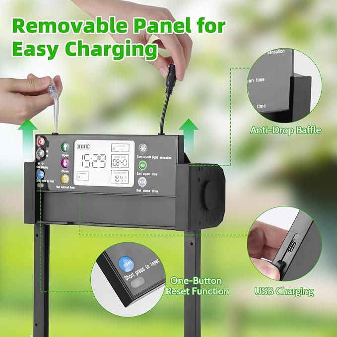 Automatic Chicken Coop Door, Tuya App Remote Control, Door Status Detection, WiFi Reconnection, Auto Chicken Door Solar with Light Sensor, Timer, Anti-Pinch, 4000 mAh Battery, LCD Displayer