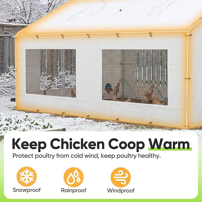 Quictent 12x4 FT Chicken Coop Cover Heavy Duty Winter Wrap with Window, Waterproof Chicken Run Tarp, Windproof Insulation Shield, 32 Ball Bungees (Side Panels, 2 Packs)