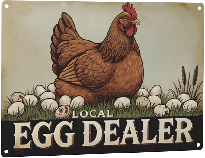 Local Egg Dealer Funny Chicken Coop Sign Farm Fresh Eggs Aluminum Sign Humorous Poultry Farm Decor Gift for Chicken Lovers Rustic Metal Sign 8x12 Inches Style-06