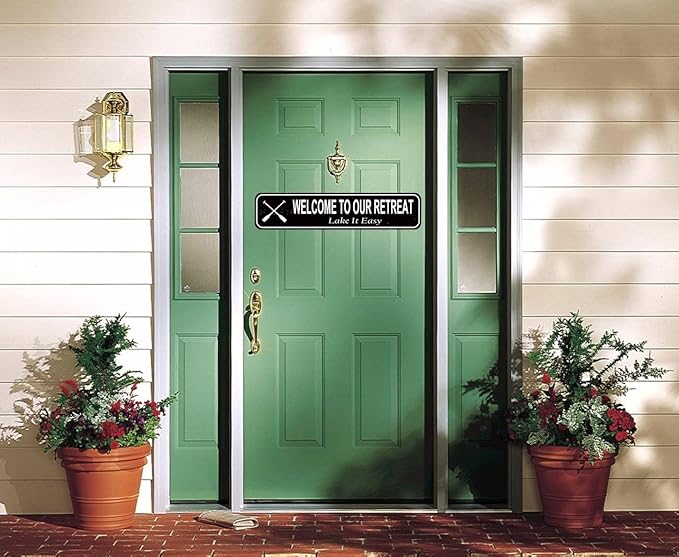 Welcome to Our Retreat 'Lake It Easy' Metal Sign - Rustic Canoe Paddle & Lake House Decor - Relaxing Front Door Welcome Sign - Vintage Tin Wall Art - 16 x 4 Inch
