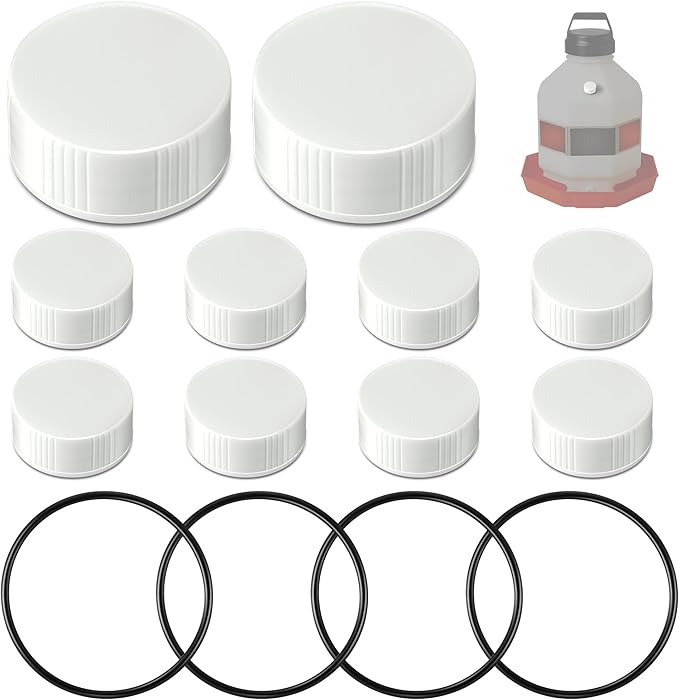 Poultry Fountain Renewal Waterer Parts, 10 Replacement Caps & 4 O Rings, Compatible with Miller PPF3/PPF5/PPF7 & Compatible with Farm-Tuff 3/5/7 Gallon Poultry Founts(White)