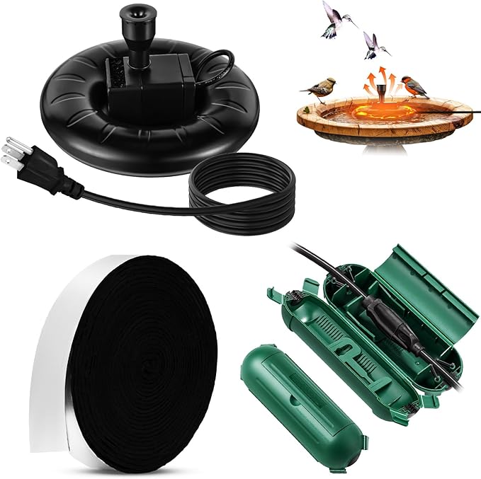 3 Pcs Submersible Water Heater Bird Bath Heater Chicken Waterer De-icer Water Trough Outdoor for Farm Pond Winter Poultry Livestock Tank Horse Drink, Pipe Tape Cord Cover(Deep Black,70 W)