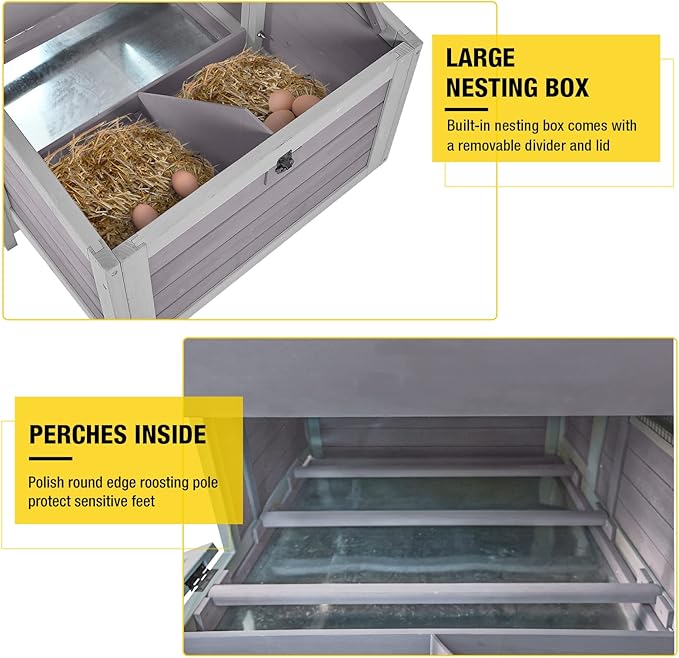 Aivituvin Chicken Coop with Two Large Nesting Boxes Wooden Hen House Outdoor Poultry Cage Duck Coop Weatherproof