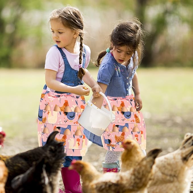 Chicken Egg Apron for Kids, Egg Collecting Apron for Fresh Eggs, Durable Canvas Chicken Aprons for Chlidren, Eggs Gathering Thanksgiving Harvest Aprons Basket with 8 Pockets