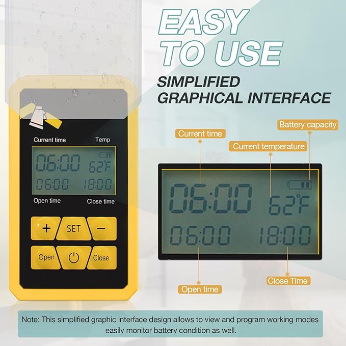 Automatic Chicken Coop Door, Solar Powered Automatic Chicken Door with Timer Mode, Battery Powered LCD Screen, Anti-Pinch Design, Waterproof, Easy Installation (Grey)