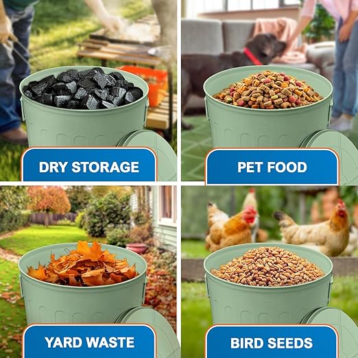 Plexon 20 Gallon Metal Trash Can and 13 Gallon Metal Trash Cans with Lids Outdoor Garbage Cans Heavy Duty Galvanized Buckets with Lids for Garage Workshop Ash Storage Farmhouse, Bundle