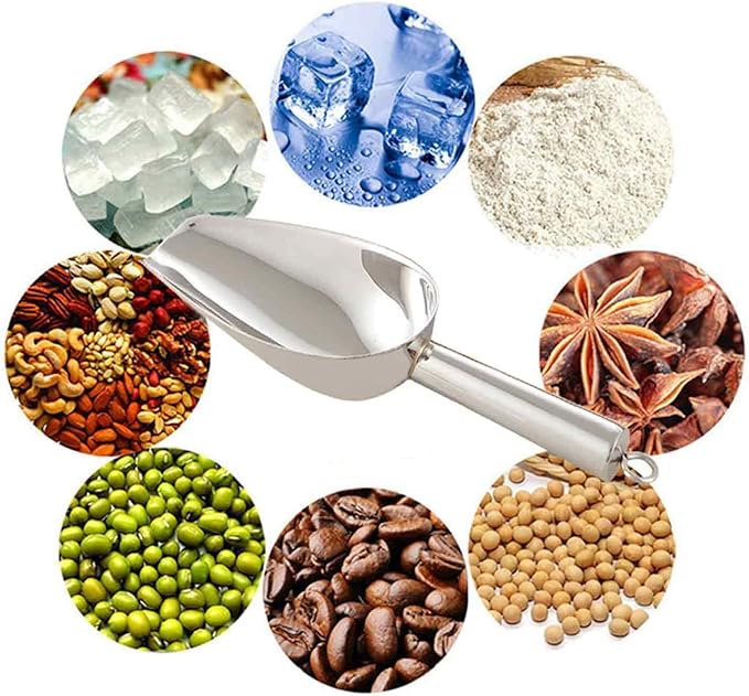 Stainless Steel Ice Scooper,Small Metal Scoops for Kitchen Bar Party Wedding,Thick,Dishwasher Safe,8 OZ,by ChuYun,9.8(L) x 3.3(W) x 1.9(H) inches