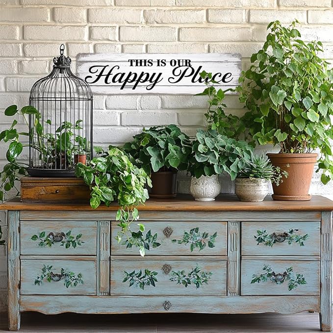 Rustic Room Decorative Sign - ''This Is Our Happy Place'' Metal Sign, 16x4 Inch - Farmhouse Art Sign For Home, Office, Restroom, Bar or Cafe Wall Decor, Space Decor