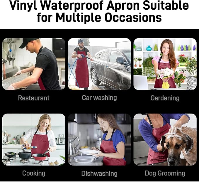 Waterproof Apron with Comfortable Adjustable Bib Rubber Vinyl Dishwasher Heavy Duty Apron for Men Women Dishwashing
