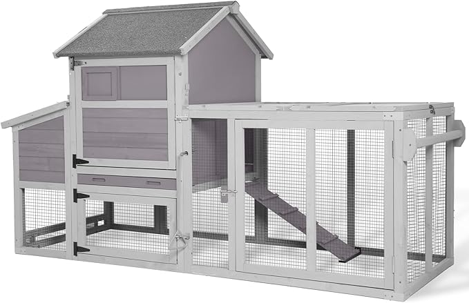 Aivituvin Chicken Coop for 2-3 Chickens with Wheels and 2 Nesting Box, Mobile Hen Duck House Expandable, Outdoor Wooden Poultry Cage, 77" L x 33.3" W x 46.5" H (Grey)