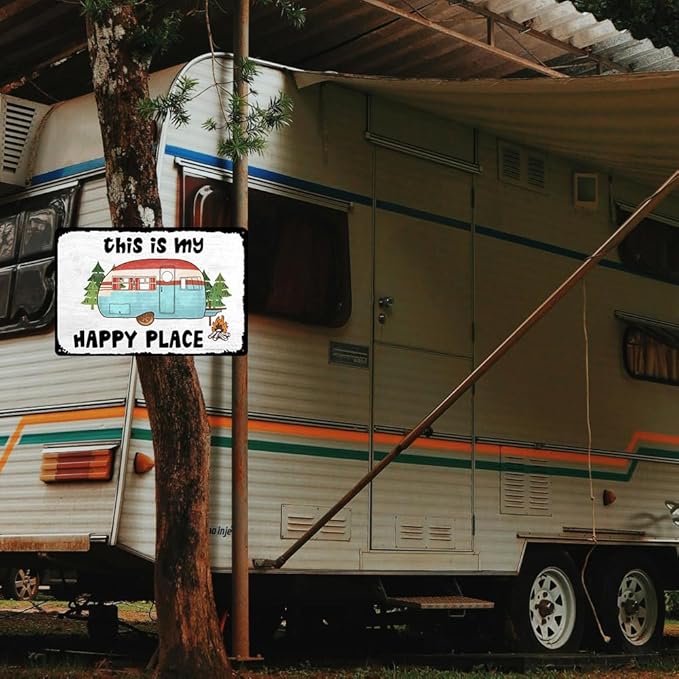 Happy Camper Decor Rv Signs For Campers Camping Metal Signs This Is My Happy Place Sign Camper Decorations For Inside Campers Gifts Campsite Decorations