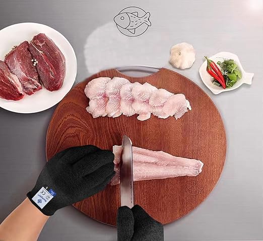 Cutting Gloves, Food Grade Level 5 Protection, Safety Kitchen Cut Gloves for Oyster Shucking, Fish Fillet Processing, Mandolin Slicing, Meat Cutting and Wood Carving. (Black-Large 2 Pairs)