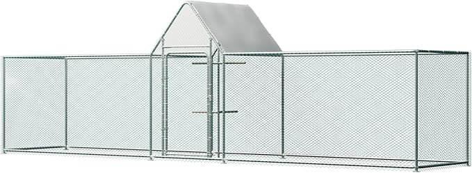 Chicken Coop Large Metal Chicken House/Pen for 15-20 Chickens, Outdoor Walk-in Poultry Cage Spire Shape for Ducks, Rabbits, Dogs Etc, Silver (196.85" L x 39.37" W x 59" H)