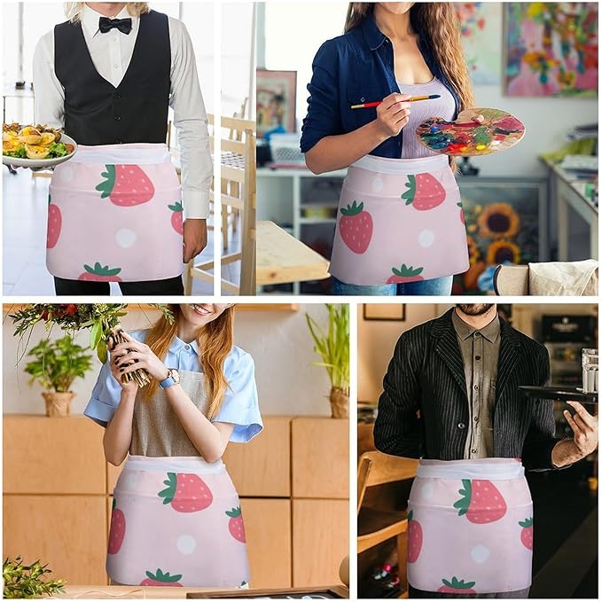 Unisex Apron for Cooking Server Waitress Half Waist Apron with 3 Pockets