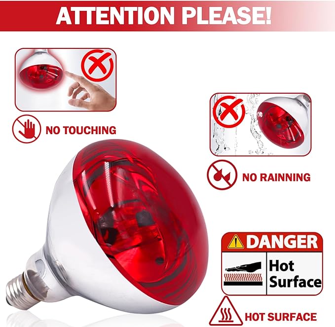 250 Watt R40 Red Heat Lamp Bulbs (2-Pack) - Infrared Incandescent Light Bulb for Chickens, Chicks, Reptiles, Pets, Poultry, Brooder, Coop, Bathroom & Sauna - E26 Base, 120V