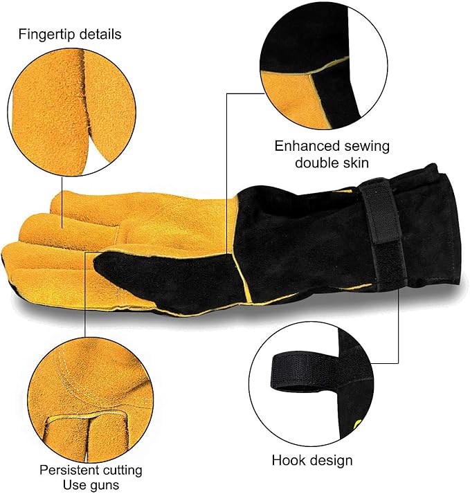 Welding Gloves, 1112°F Heat/Fire Resistant/Leather Forge Gloves, with Kevlar Stitching String, 16 inches Extra Long Sleeve and Fireproof Hook and Loop Tape,fit for Mig/Tig