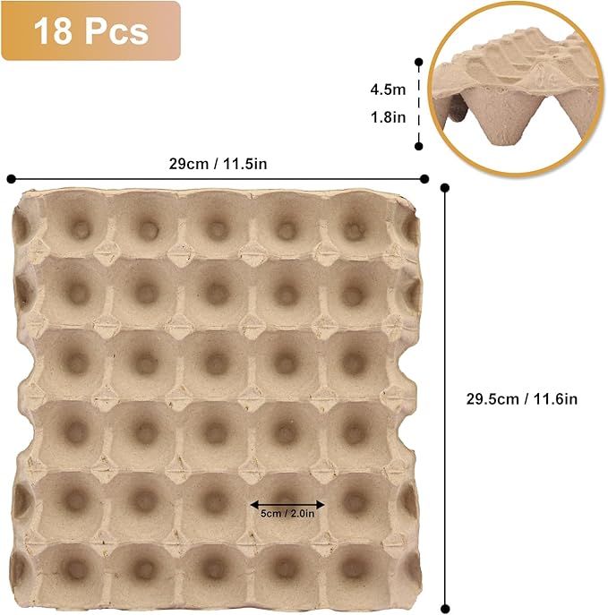 18 Flats 30-Cell Egg Crate（Holds 30 Eggs）, Cardboard Egg Cartons, Sturdy and Stackable Egg Flats, Perfect Egg Crates for Fresh Eggs, Chicken Farm