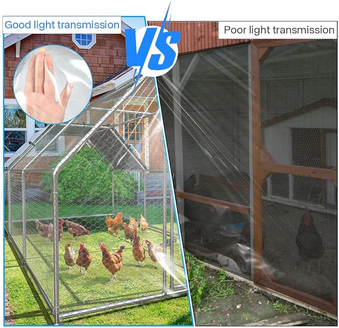 Kalekey16Mil Clear Tarp for Chicken Coop Winter, 6x10ft Heavy Duty Waterproof Transparent Vinyl with Grommets, Windproof Snowproof Chicken Run Cover for Winterizing,Porch Patio Poultry Enclosure