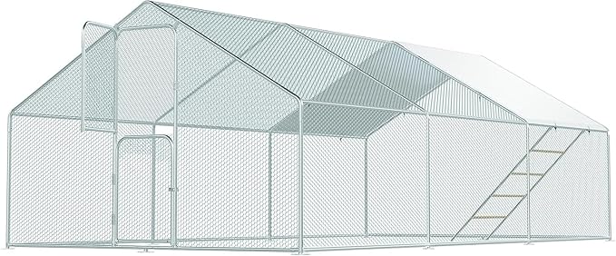 Amopatio Metal Large Chicken Coop 19.7x9.8x6.5 FT Walk in Chickens Run with Chicken Roosting Perch, Outdoor Chicken House with Security Lock and Split Door for Farm, Yard, Backyard