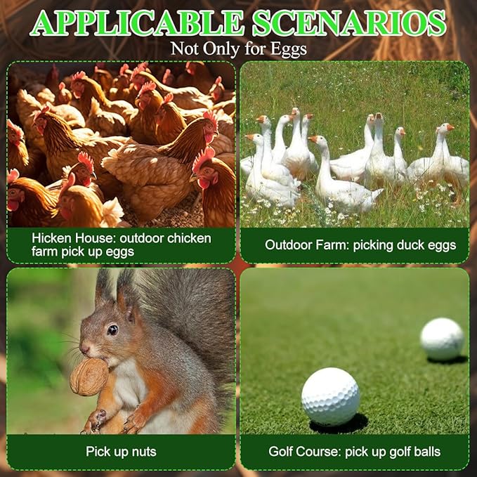 Extendable Egg Grabber for Chicken Eggs Picking Scoop Tool with Anti-Slip Handle Green
