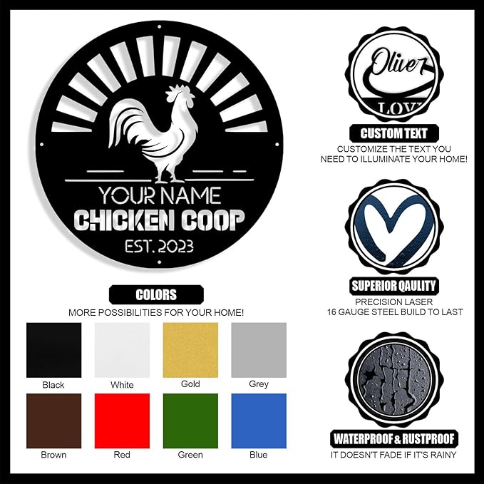 Custom Chicken Coop Metal Sign, Personalized Chicken Coop Sign for Outside, Custom Metal Hen House Farm Signs, Chickens Hen House Farmhouse Wall Art Decor