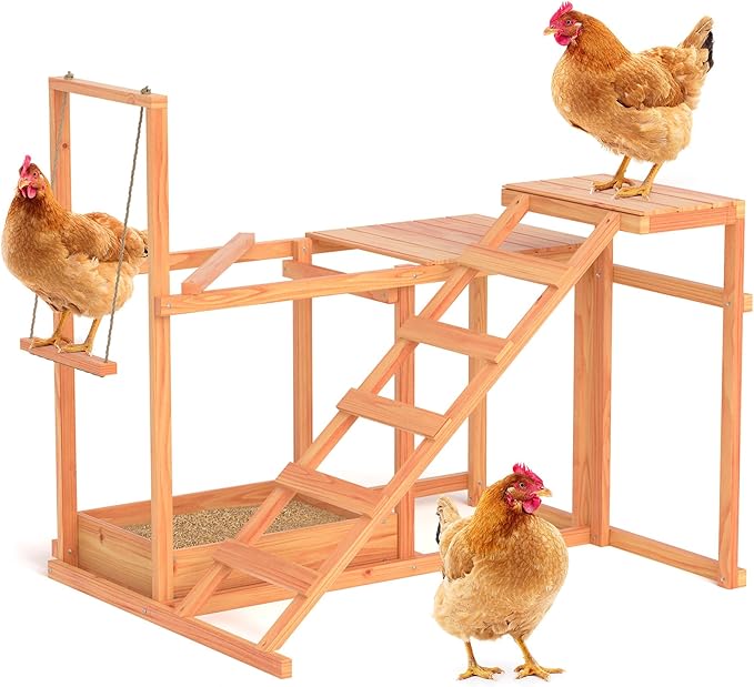 Chicken Coop, Chicken Perches with Swing Toy & Ladder & Platforms & Food Storage, Poultry Coop Cage Accessory Toy Outdoor for Entertainment Backyard Farm