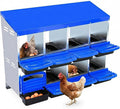 Chicken Nesting Box, 8 Compartments Metal Roll Away Nest Box for Chicken Coop, Heavy-Duty Eggs Laying Boxes with Removable Lid for Easy Egg Collection, Easy Cleaning, Blue