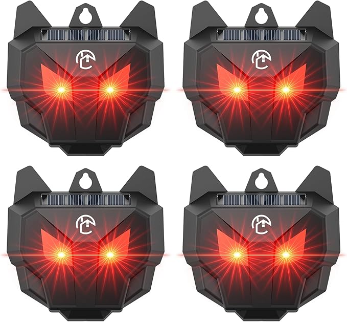 Solar Coyote Deterrent Predator Lights - Nocturnal Animal Repeller with Red LED Flashing Lights for Chicken Coop, Yard & Garden Protection Against Raccoons, Foxes, Deer, Skunks, Hawks