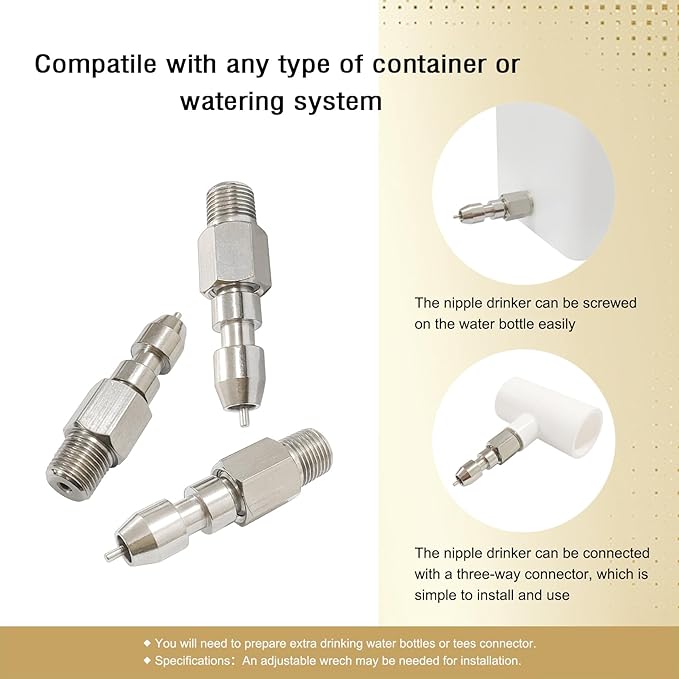 Stainless Steel Rabbit Water Nipples Metal Feeder Automatic Watering System Kit for Guinea Pigs Ferrets and Other Rodent Small Animals (6PCS)