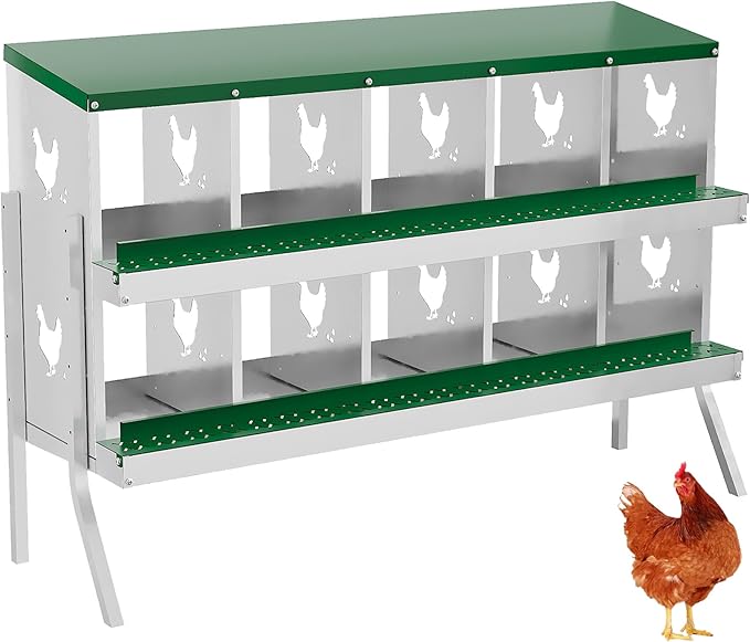 10 Holes Chicken Nesting Boxes, Nesting Boxes for Chickens, Easy to Clean and Install, Chicken Laying Box for Outdoor Chicken Coop Farm Yard, with Metal Legs, Green