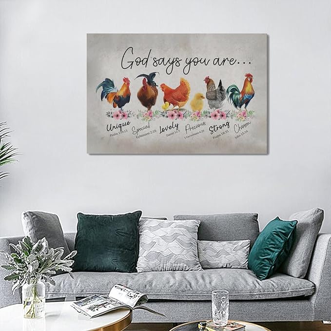 banonaty Rooster Kitchen DecorWall Art Rustic Farmhouse Chicken PicturesWall Decor Country God Says You Are Canvas Prints Framed Artwork Home Office Decorations For Bathroom Dinning Room 24/inx16/in