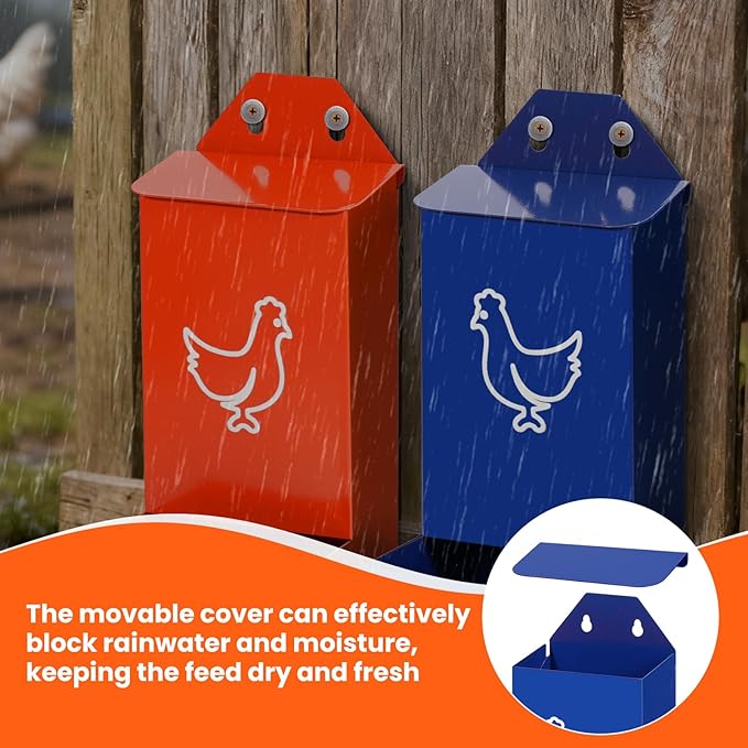 2Pcs Chicken Feeder for Oyster Shell and Grit, Wall Mounted Chicken Food Dispenser No Waste, Hanging Poultry Feeder with Lid, Coop Accessories
