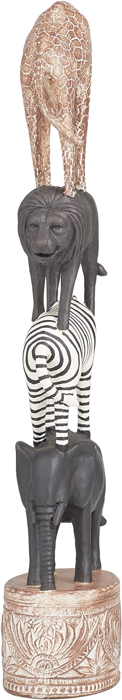 Deco 79 Polystone Safari Animals Decorative Sculpture Home Decor Statue, Accent Figurine 4" x 3" x 16", Multi Colored