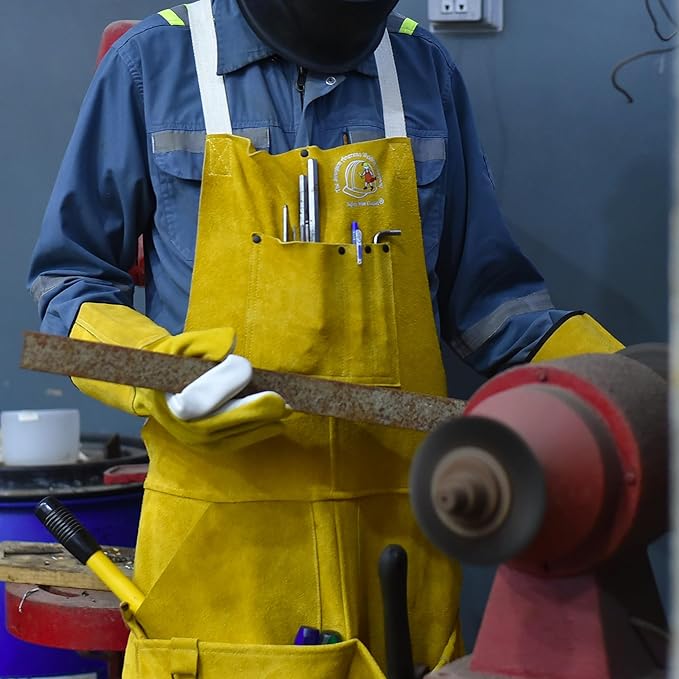 Strongarm Welding Aprons - FR Cotton & Split Leather Options - X-Tech Cross-Back Straps - Pockets - 24x36 / 24x42