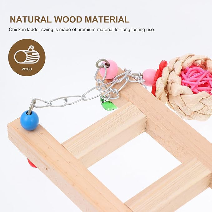Totority Rooster and Hen Hanging Wooden Chicken Swing with Ladder Climbing Rack Natural Wood Pet Bird Accessory for Coop Play and Exercise Random Color