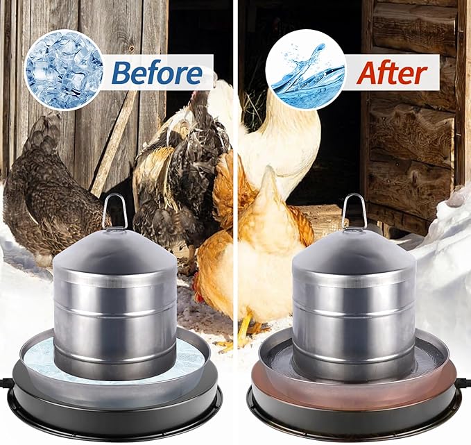 2PACK Chicken Water Heater for Winter， Heated Poultry Waterer Base,with Thermostat and 9.8ft Power Cord, Dia.11in,Suitable for Plastic/Metal Poultry Waterer