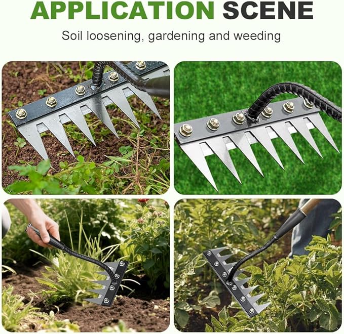 2026 New Iron Weeding Rake 2.0, 5/6/7/8 Teeth Carbon Steel Garden Weeding Rakes, Iron Rake for Gardening and Weeding, Heavy-Duty Garden Weed Puller Tool for Lawn Yard Gardens Farm (6Teeth)