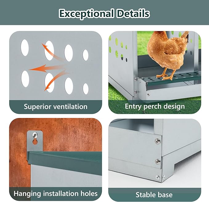 10 Compartment Nesting Boxes for Chickens with Large Vented Holes Roll Away Nesting Boxes Wall Mountable Laying Box Indoor & Outdoor Use Easy Egg Collection for Chicken Coop, Backyard, Farms, Green
