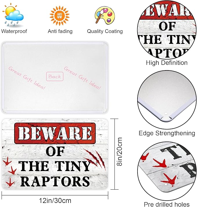 The Tiny Raptors Chicken Decor - Funny Wall Decor for Farmhouse, Garden, and Kitchen - Chicken Coop Accessories (8" x 12")