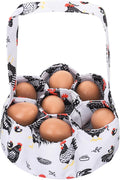 Egg Collecting Basket, Canvas Egg Basket for Gathering with 7 Pouches for Chicken, Duck, Goose, Bird, Various Poultry Collection (Red-crested)