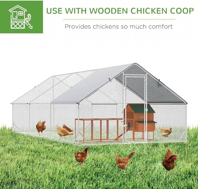 Large Metal Chicken Coop with Waterproof Cover, Walk-in Design Galvanized Steel Run for Chickens, Rabbits, Ducks, Outdoor Use