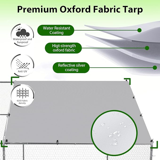 20x10FT Large Metal Chicken Coop, Functional Split Door Chicken Coop Run with Cover & Hardware Cloth,Heavy Duty Chicken Pen with Aluminum Frame, Easy Setup Animal Run for Hen, Duck, Goat