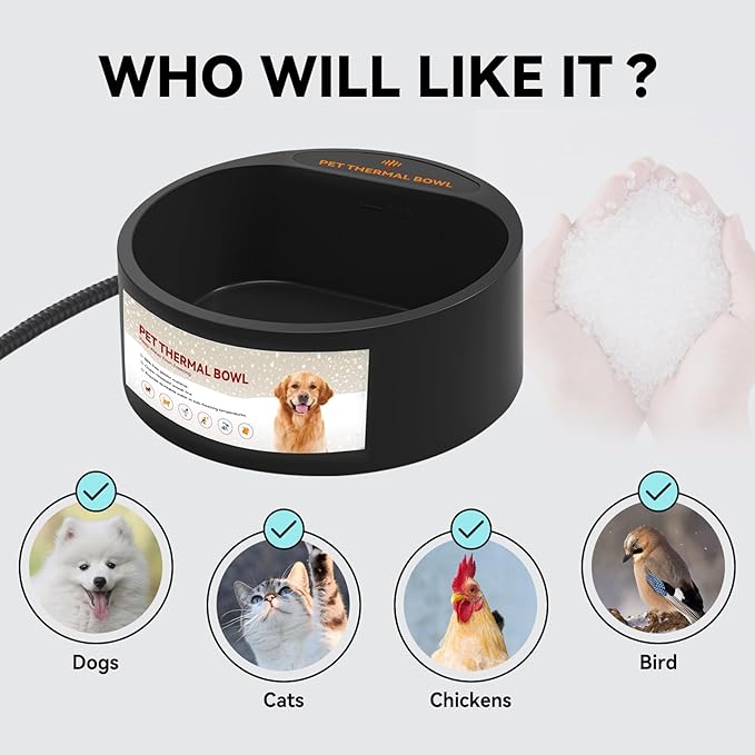 2.2L Heated Dog Bowl, Provides No Freeze Water, Pet Water Heater for Dogs/Cats/Chickens/Birds/Livestock, Black